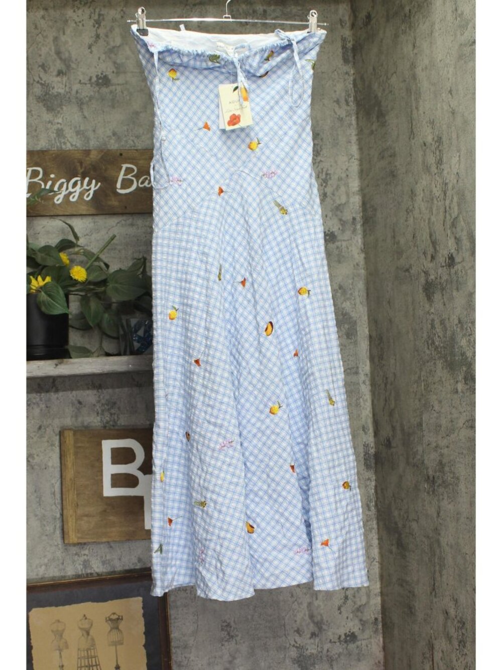 Aqua X Lisa Says Gah Womens Embroidered Check Maxi Dress IDO14814 Blue Multi XS